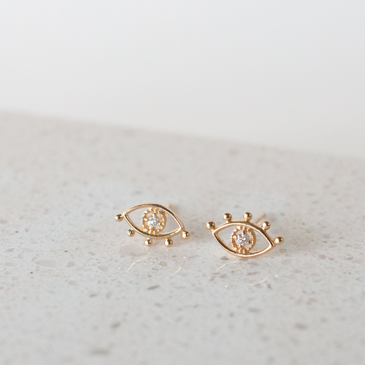 Evil Eye Solid 14k Gold Stud Earring