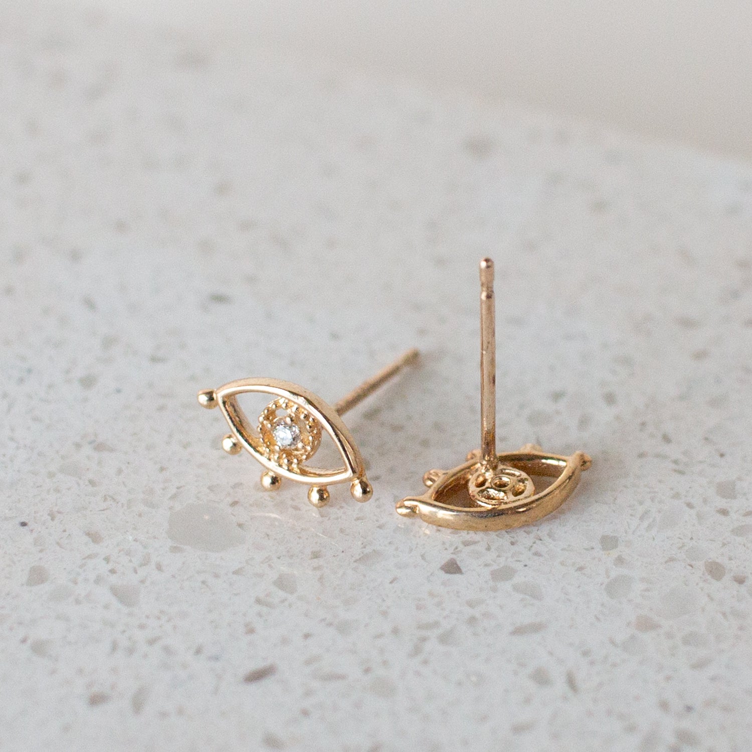 evil eye solid gold stud earrings