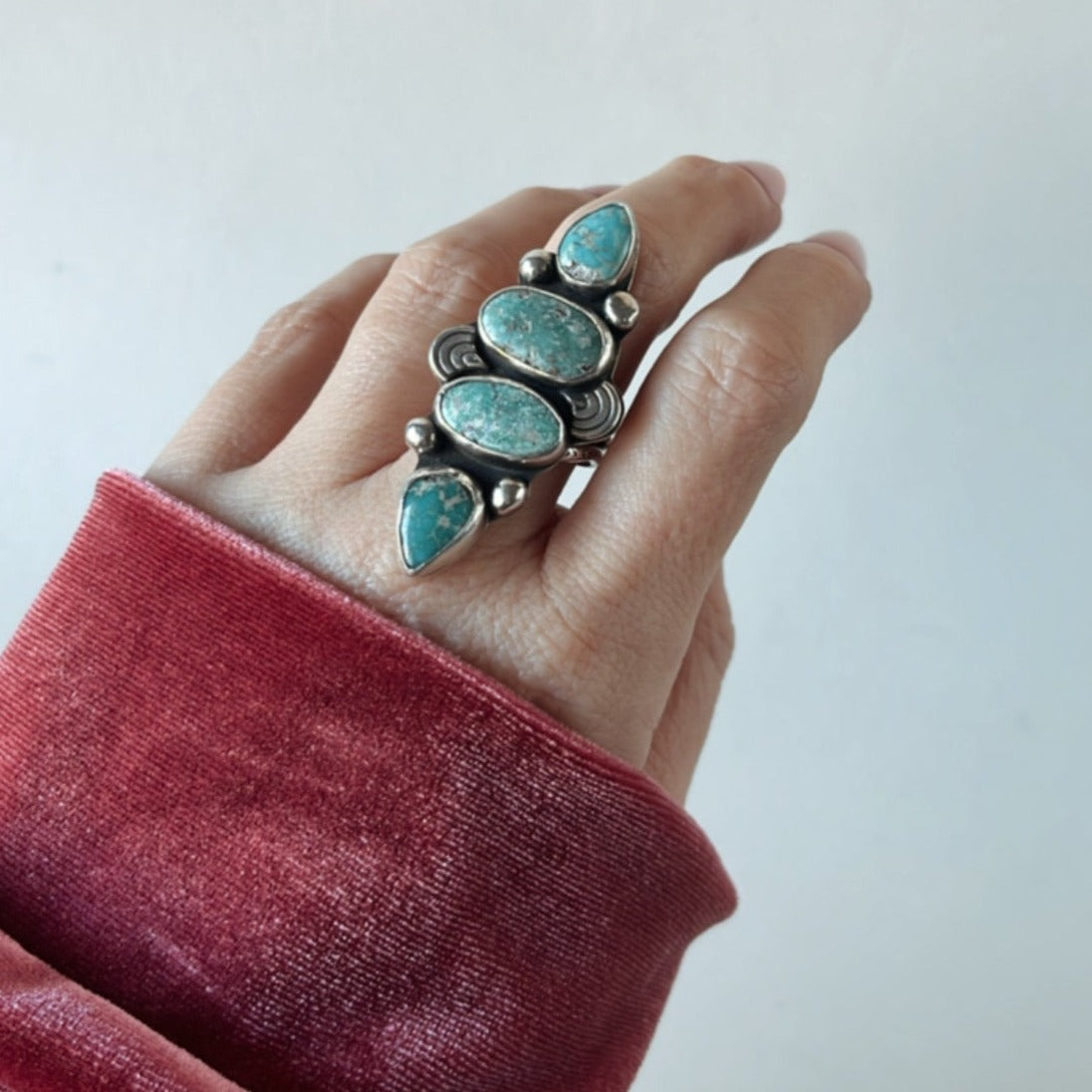 White Water Turquoise Statement Ring  - Size 7 - Desert Sky