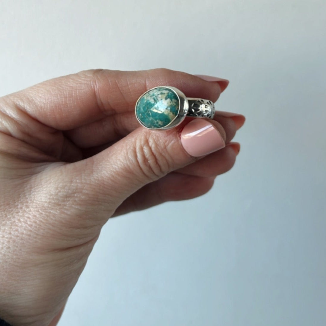East West Turquoise Ring - Size 6.75 - Desert Sky