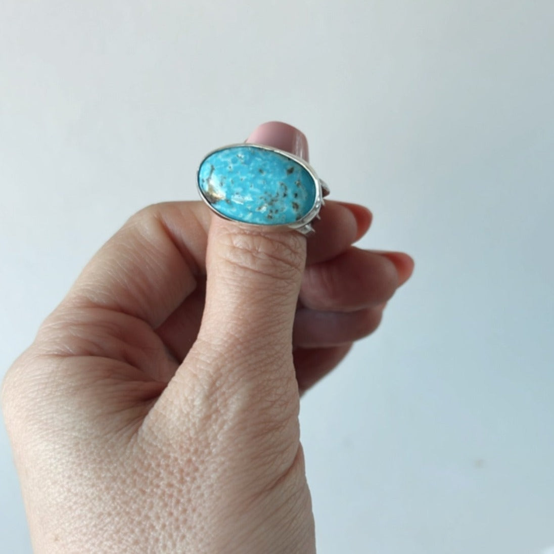 East West Turquoise Wide Band Ring - Size 6.75 - Desert Sky