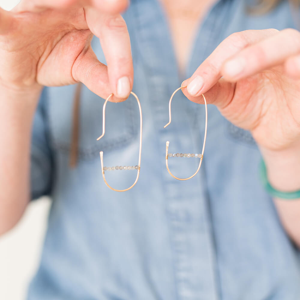 Brigitte Labradorite Gemstone and Gold Drop Earrings