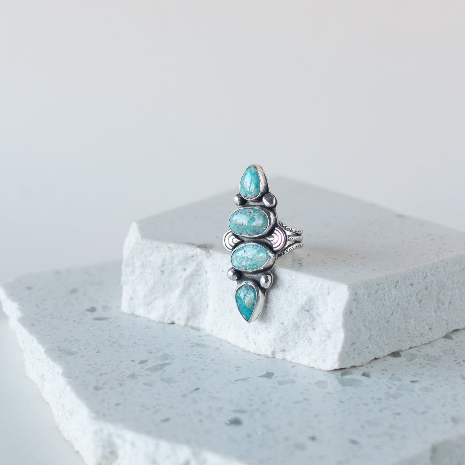 White Water Turquoise Statement Ring  - Size 7 - Desert Sky