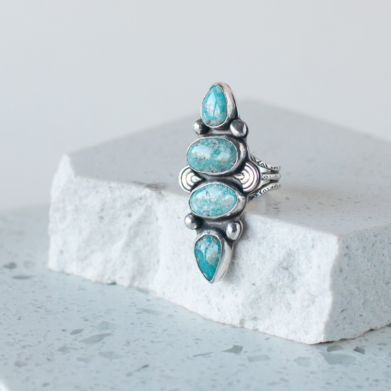 White Water Turquoise Statement Ring  - Size 7 - Desert Sky