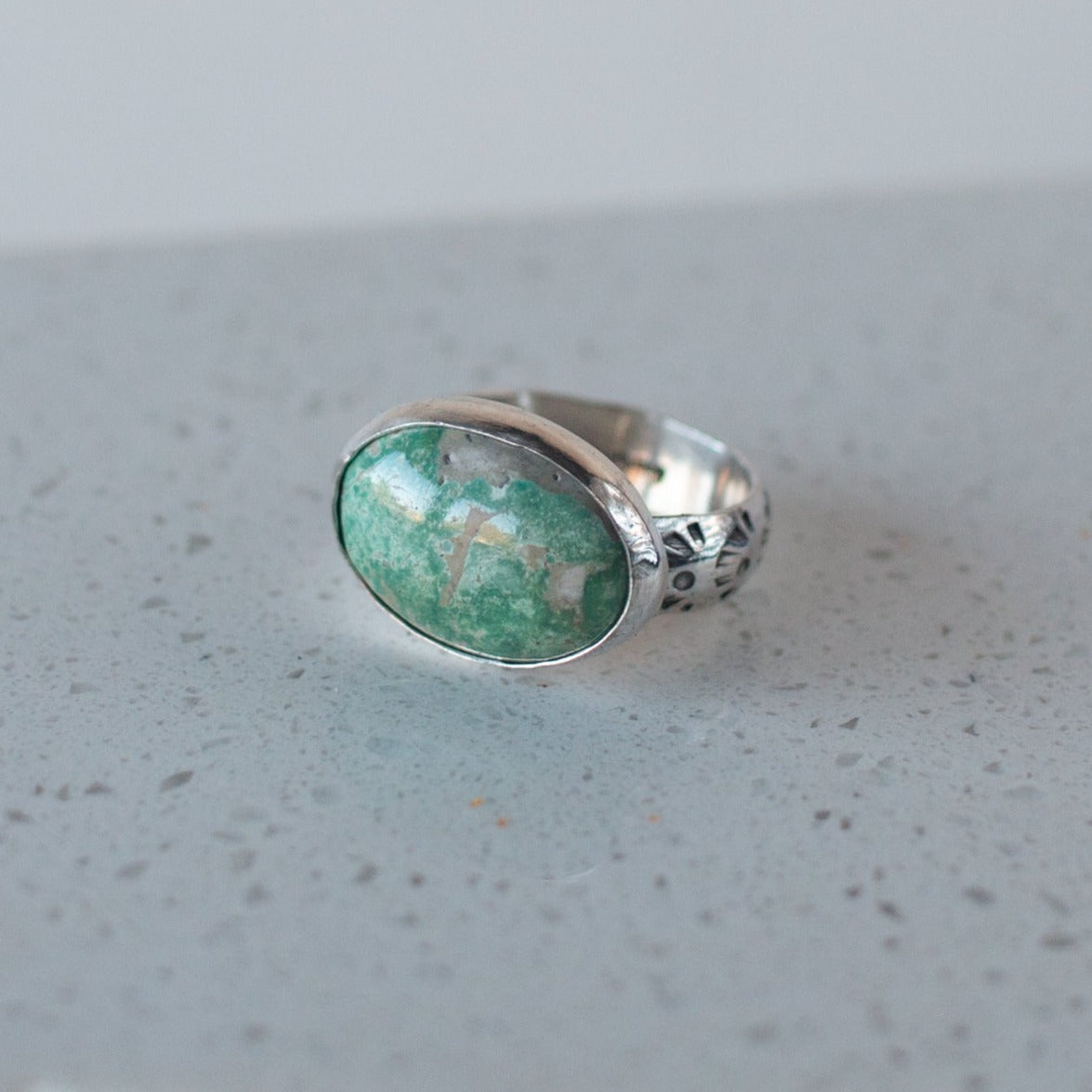 East West Turquoise Ring - Size 8.5 - Desert Sky