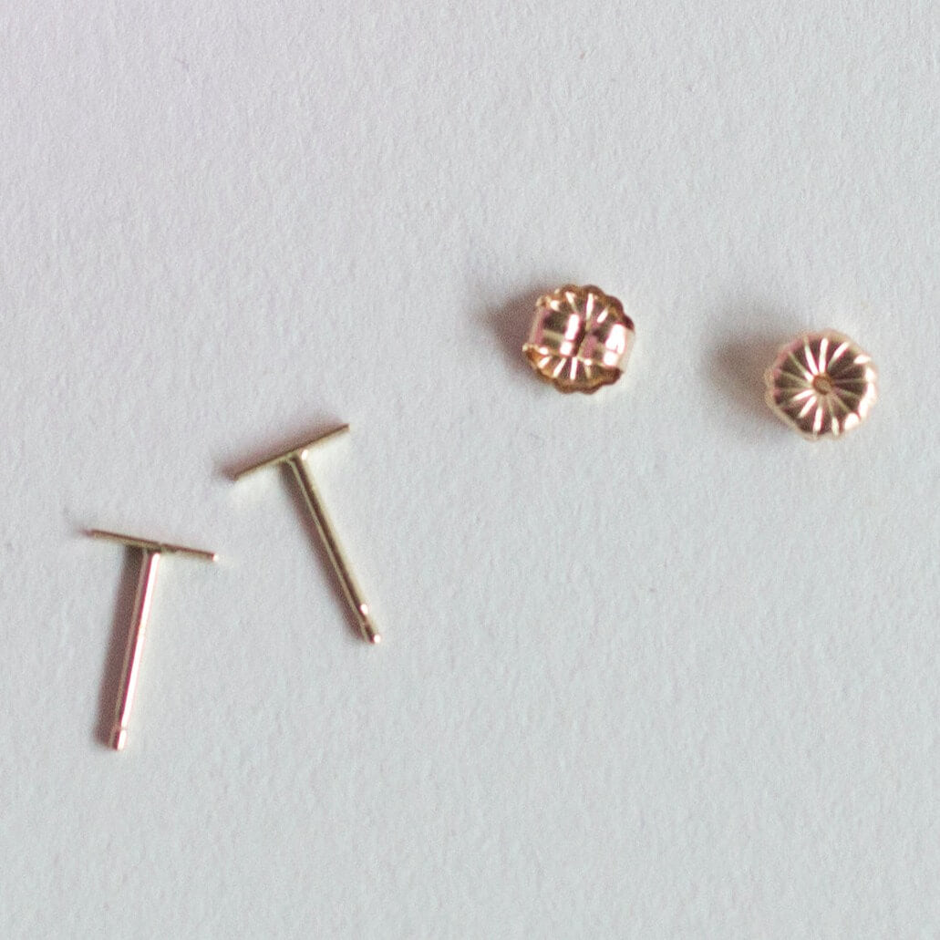 14k Solid Gold Tiny Bar Earrings