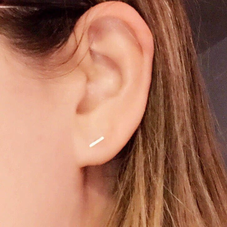 14k Solid Gold Tiny Bar Earrings