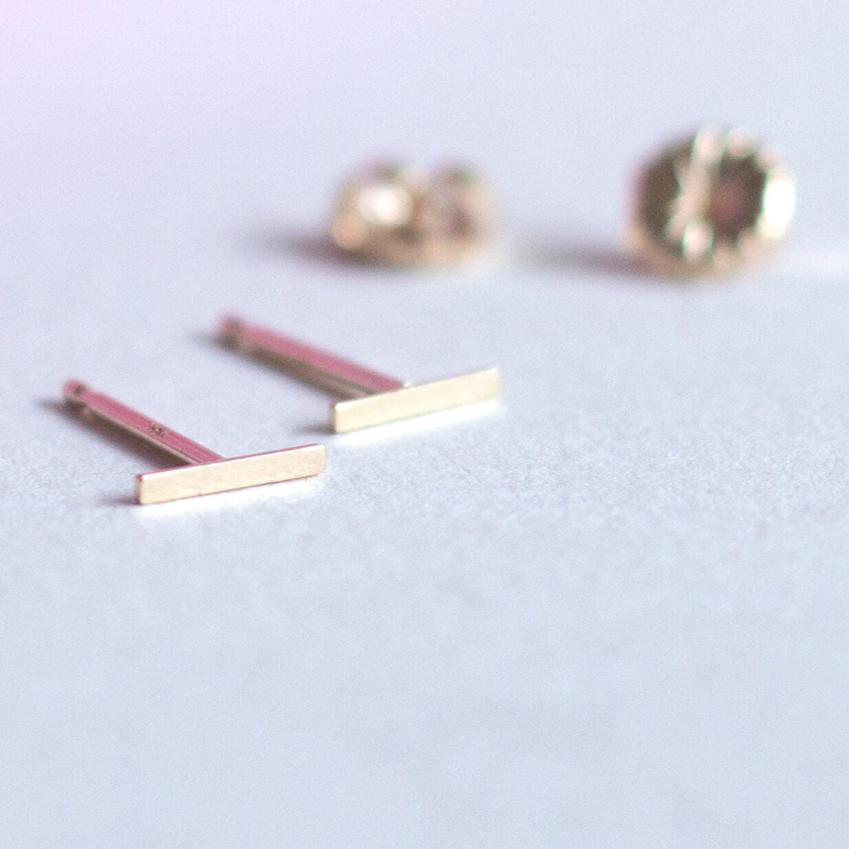 14k Solid Gold Tiny Bar Earrings