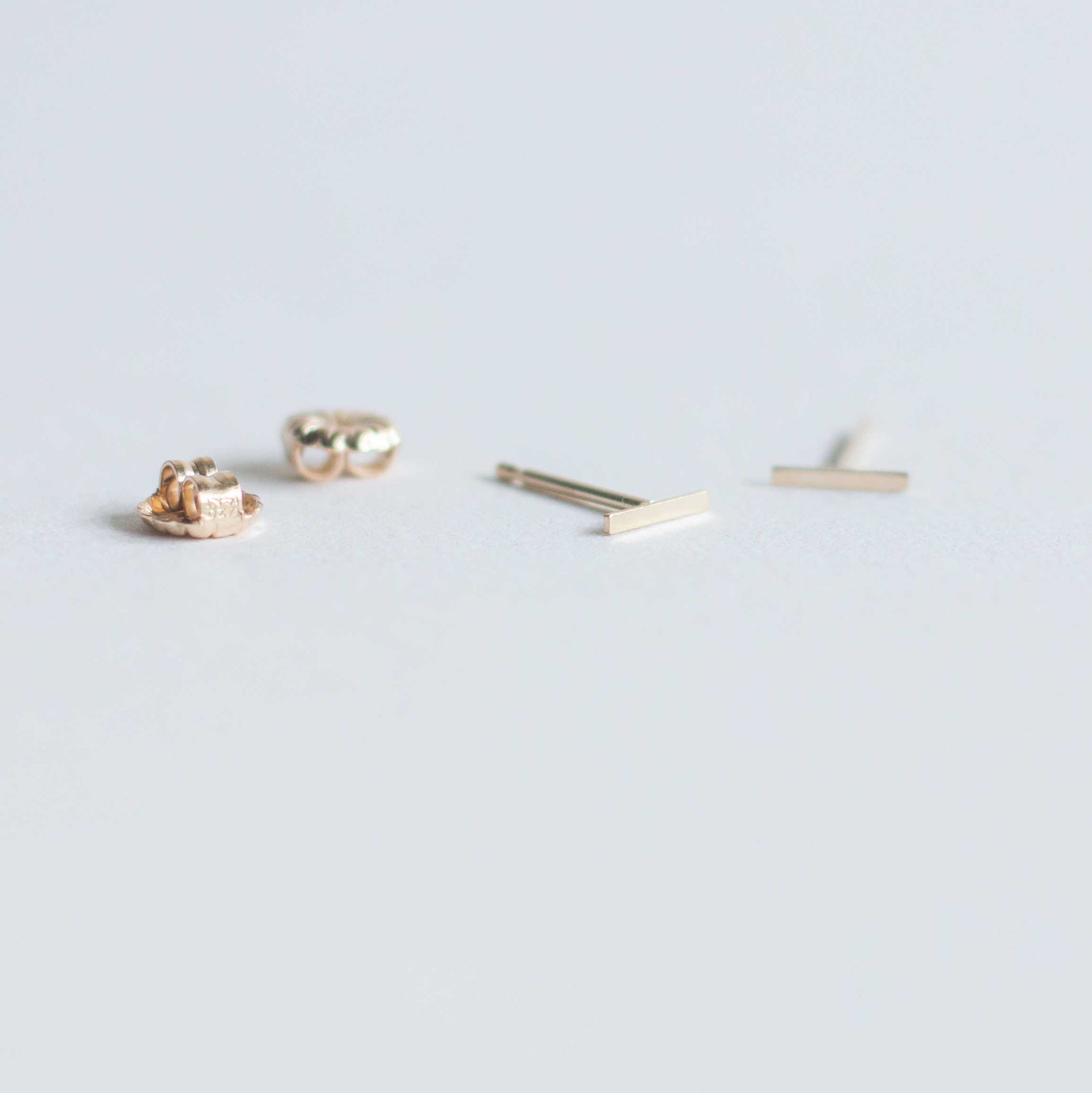 14k Solid Gold Tiny Bar Earrings