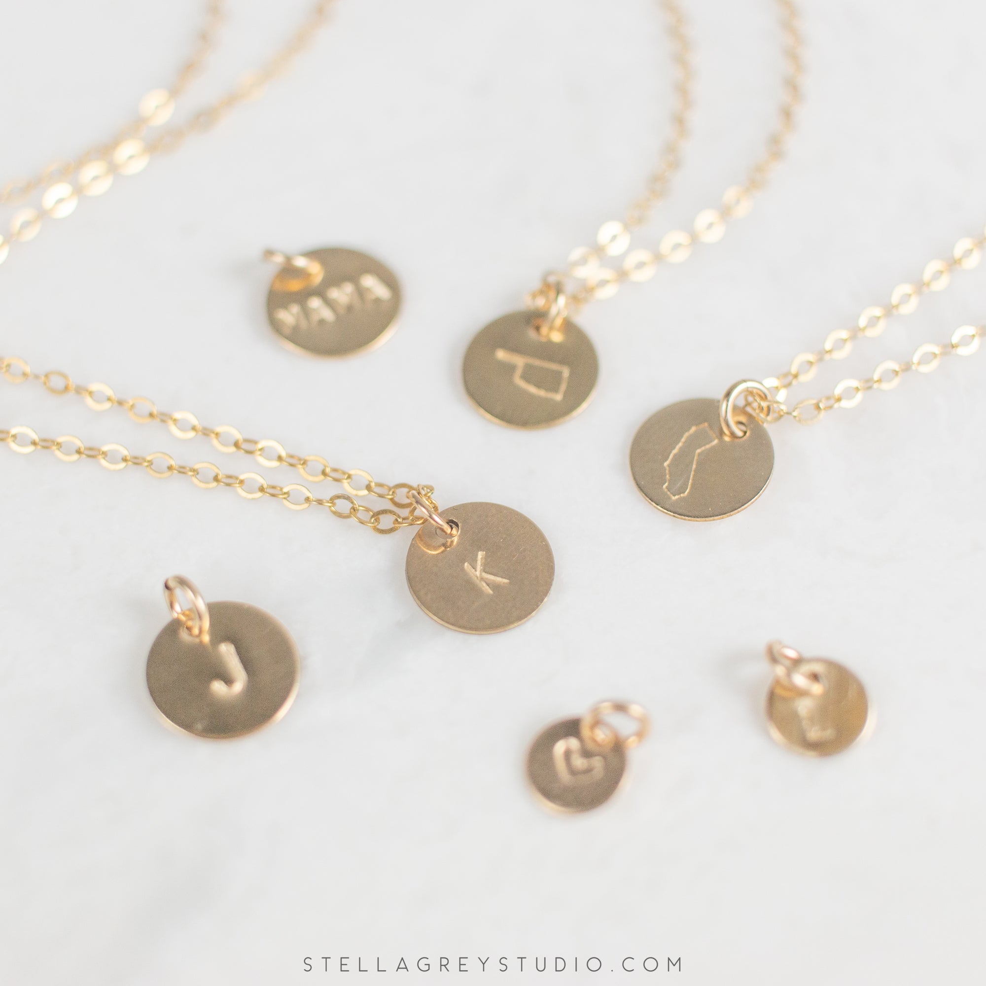 gold disc initial necklace