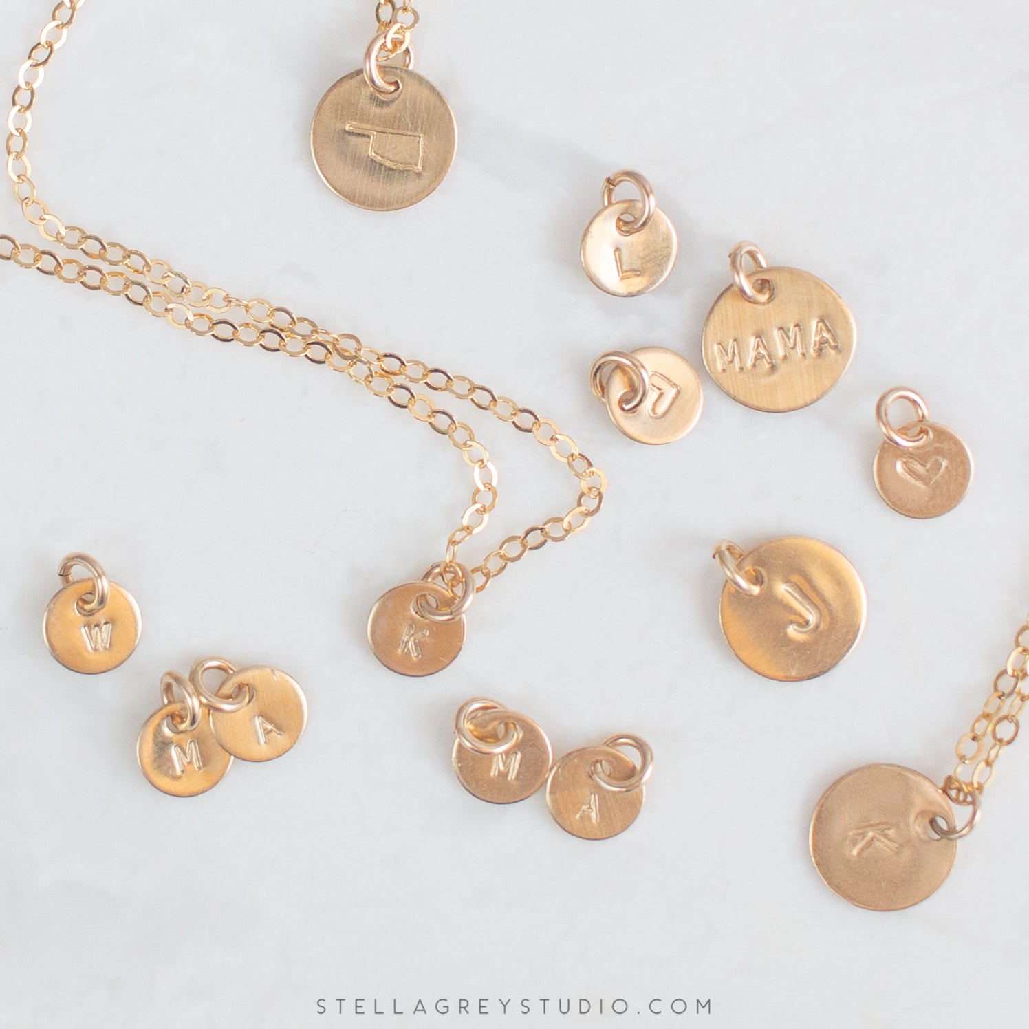 gold disc initial necklace