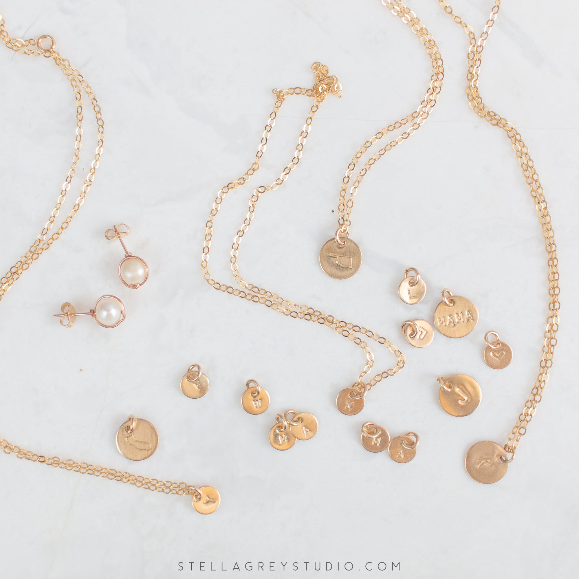 gold disc initial necklace
