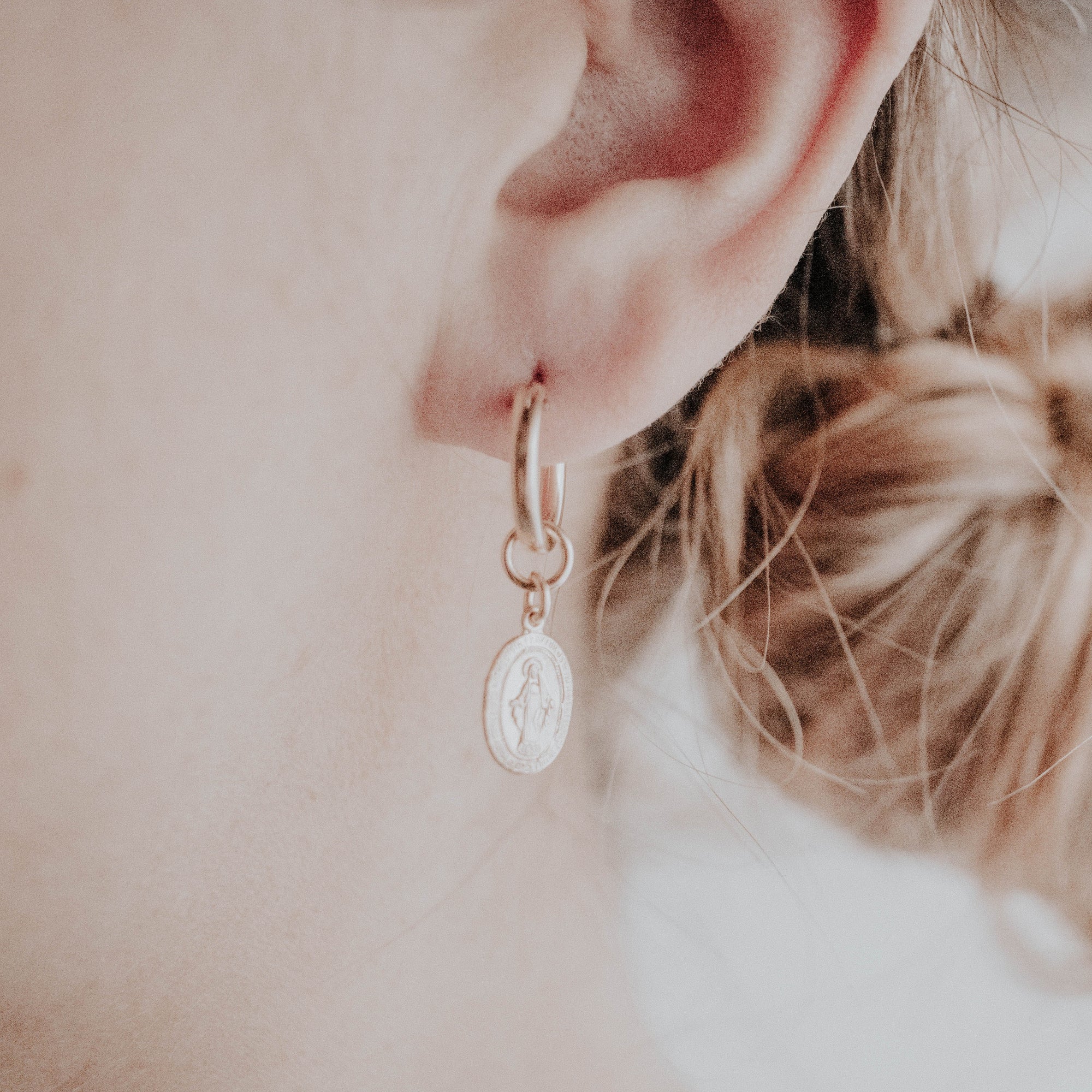 saint christopher small gold hoop earrings