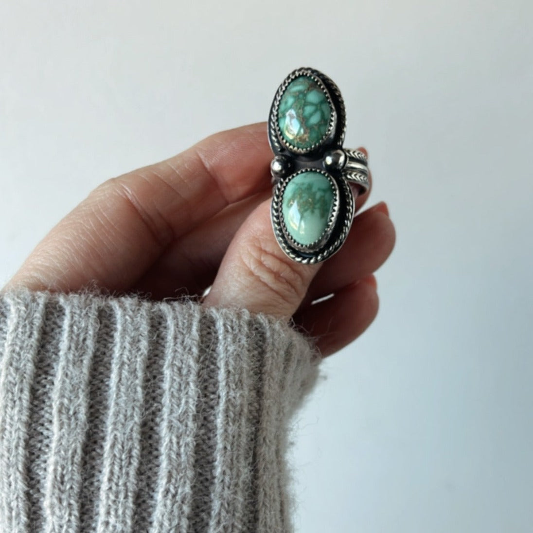 Emerald Valley Double Turquoise Ring - 6.25 - Desert Sky