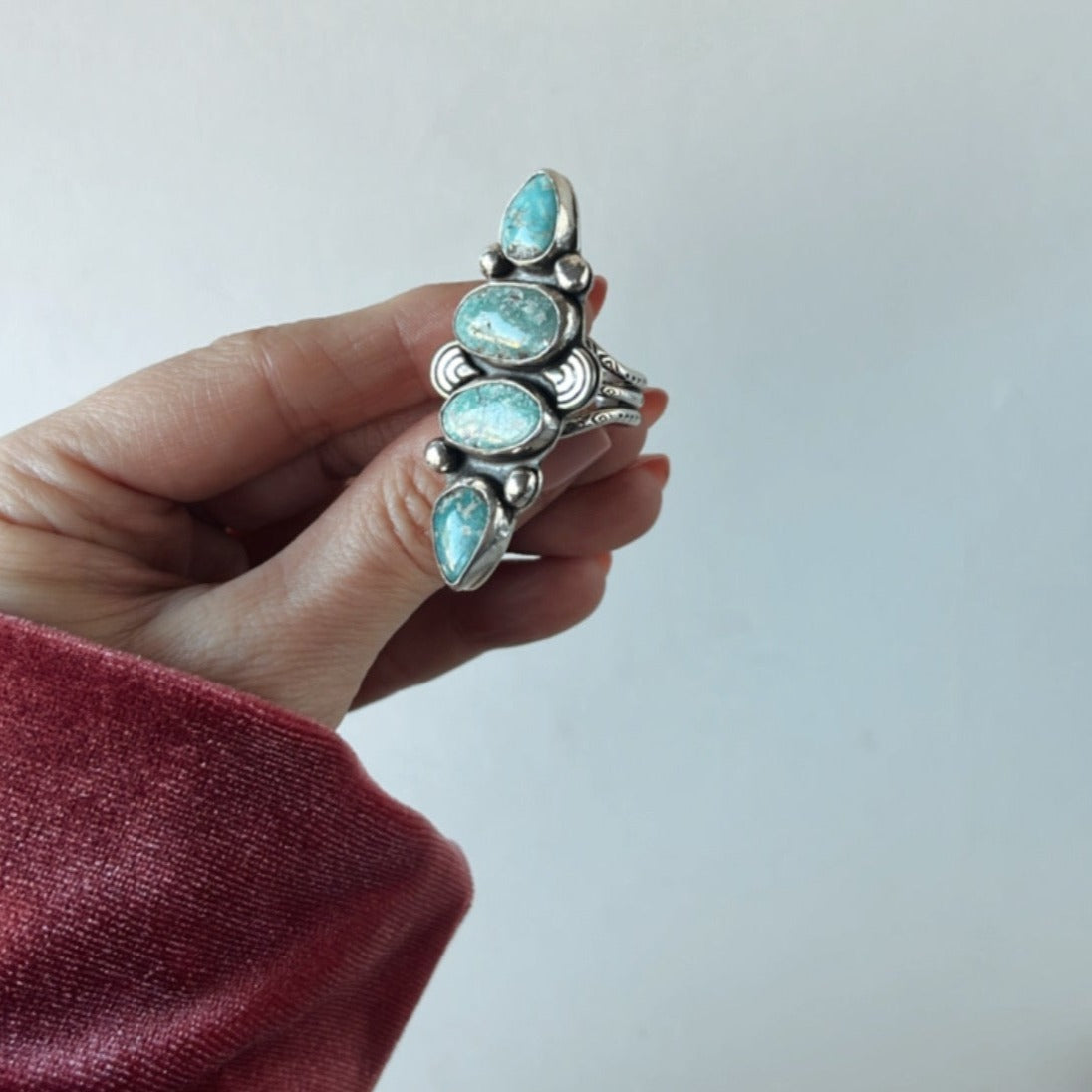 White Water Turquoise Statement Ring  - Size 7 - Desert Sky
