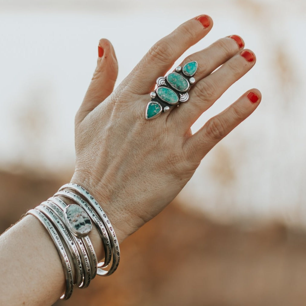 White Water Turquoise Statement Ring  - Size 7 - Desert Sky
