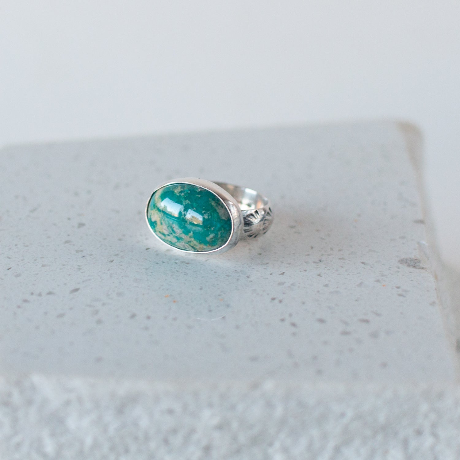 East West Turquoise Ring - Size 6.75 - Desert Sky