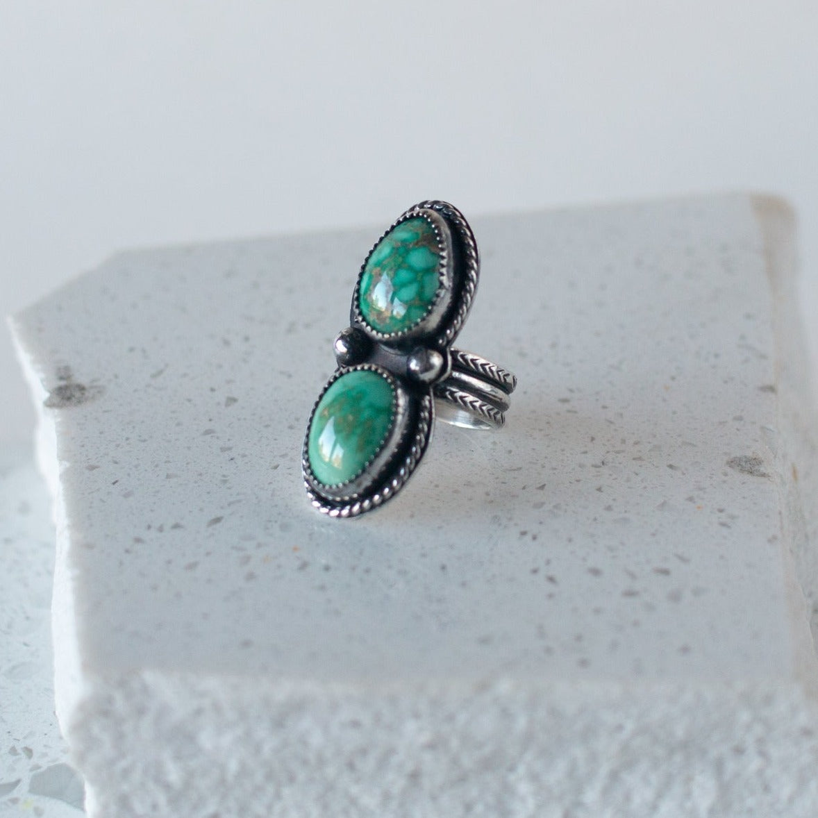 Emerald Valley Double Turquoise Ring - 6.25 - Desert Sky