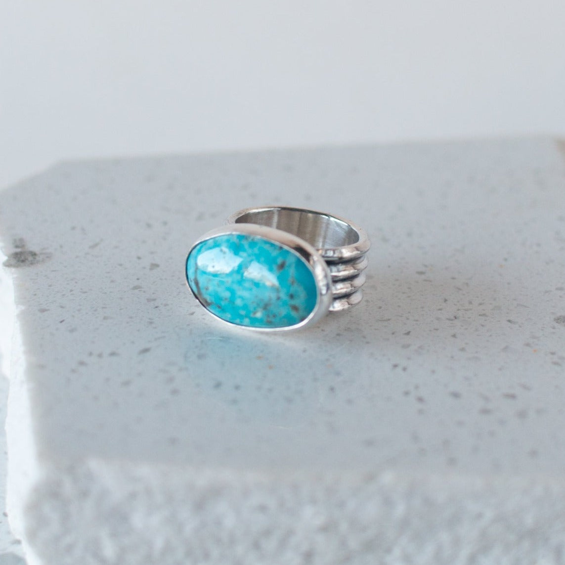 East West Turquoise Ring - Size 6.75 - Desert Sky