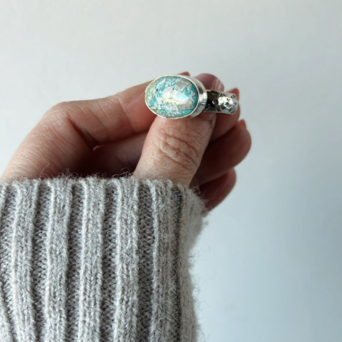 East West Turquoise Ring - Size 8.75 - Desert Sky