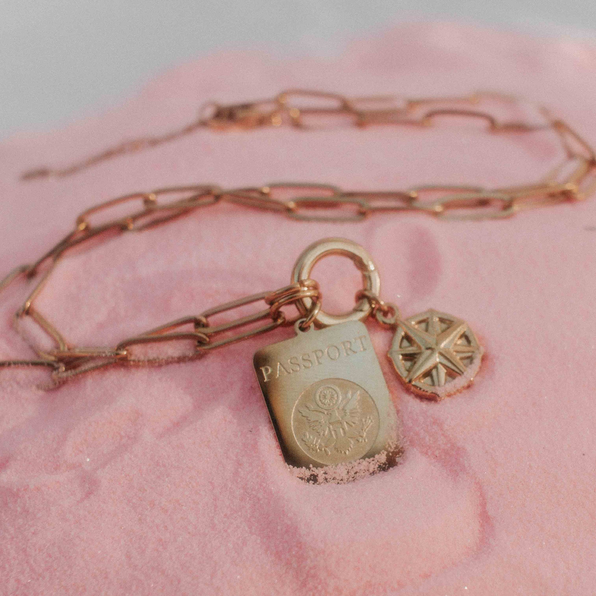 gold passport charm for travel