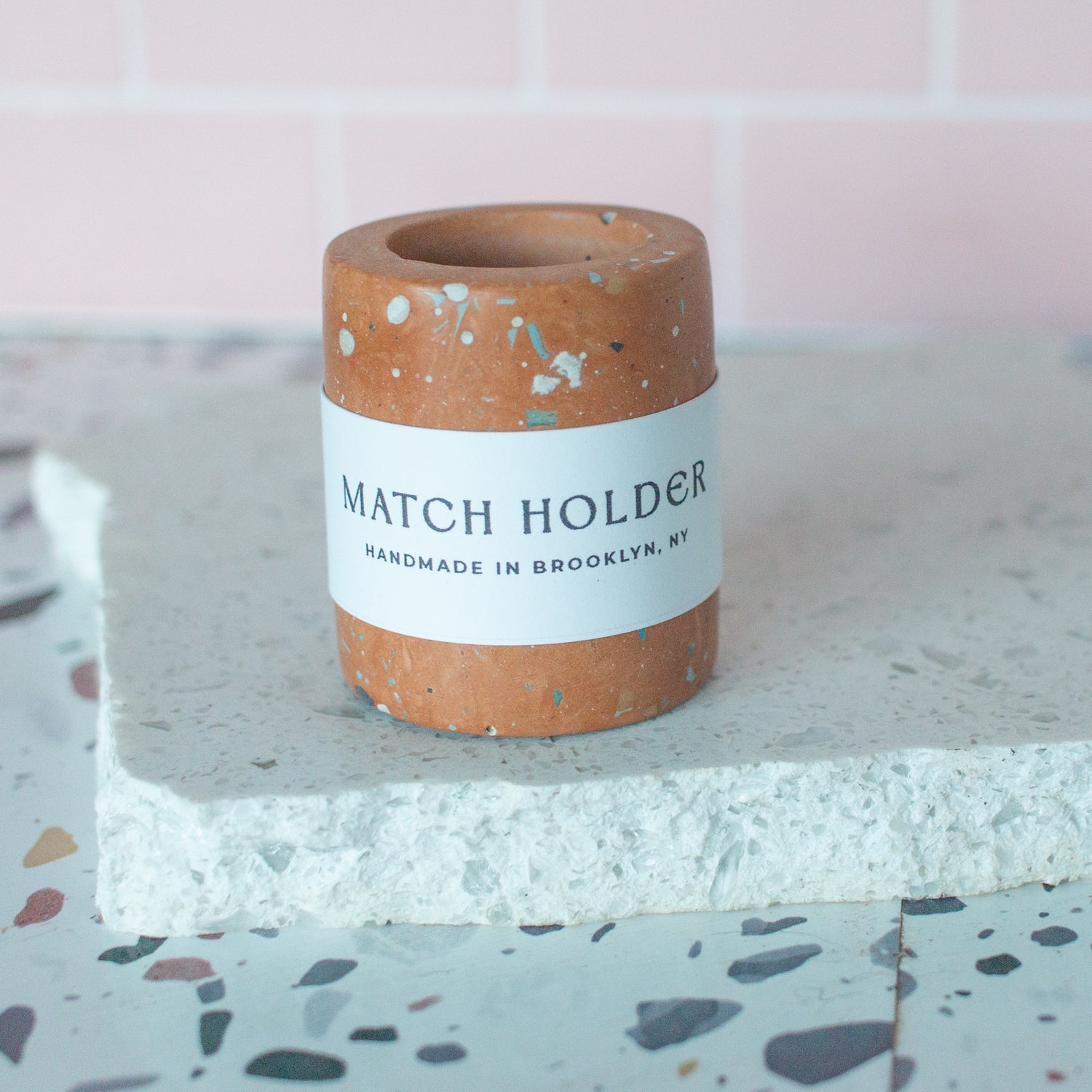 Small Concrete Terrazzo Match Holder with Striker - Good Wknd