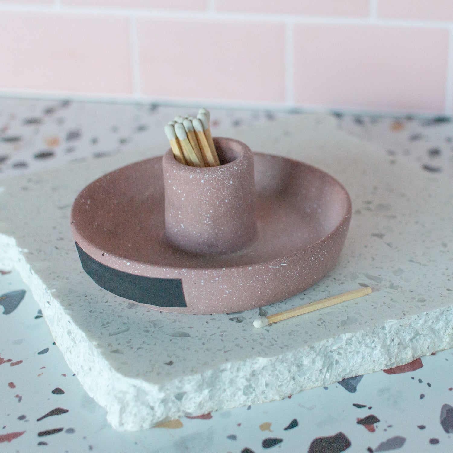Speckled Concrete Match Holder with Striker - Good Wknd