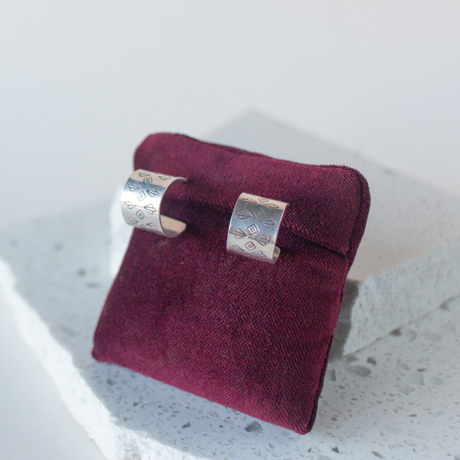 Sterling Stamped Huggie Hoops - Desert Fan - Desert Sky - Good Wknd