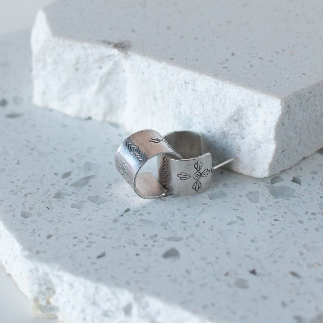 Sterling Stamped Huggie Hoops - Southwest Darling - Desert Sky - Good Wknd
