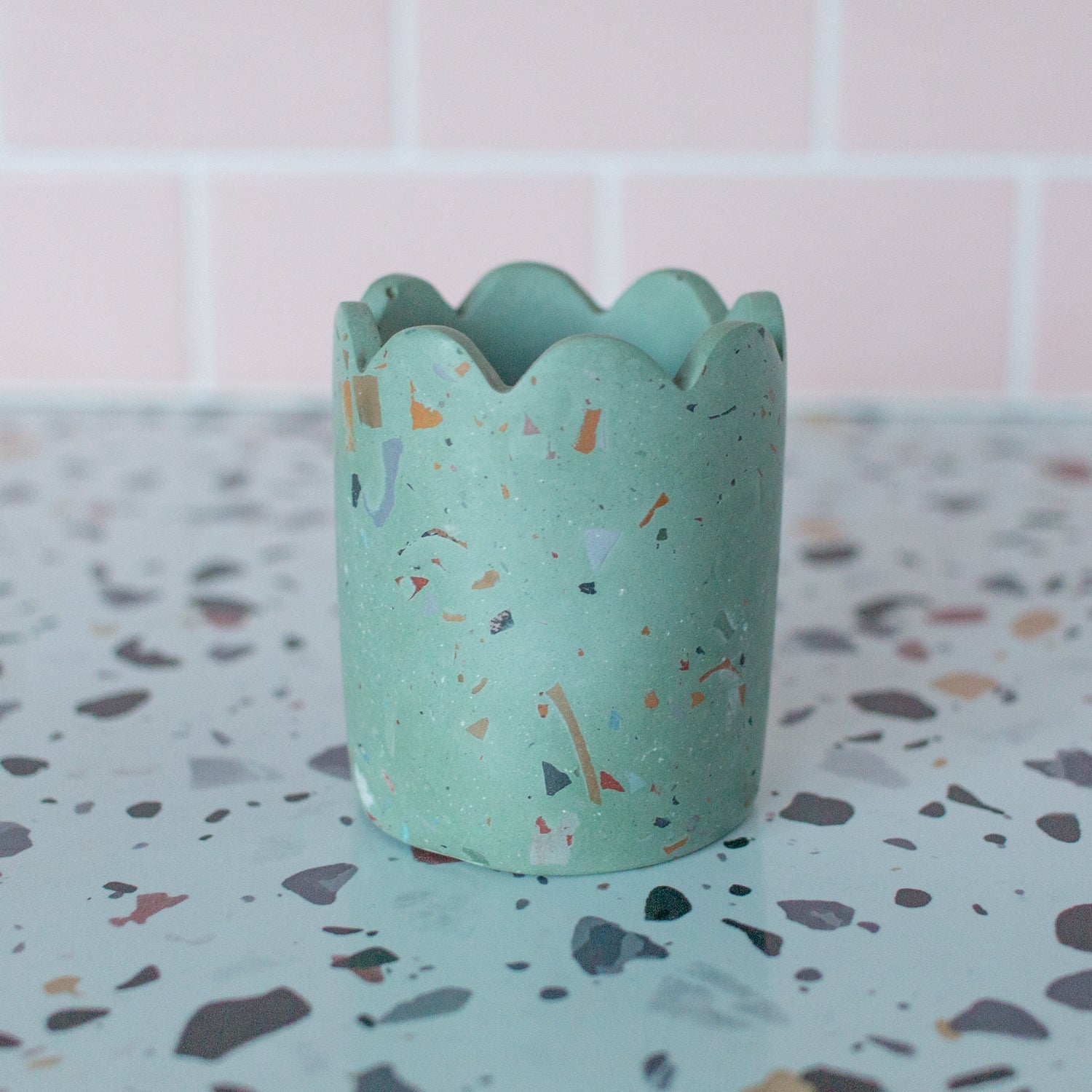 Terrazzo Scalloped Concrete Matchstick Holder with Striker - Good Wknd