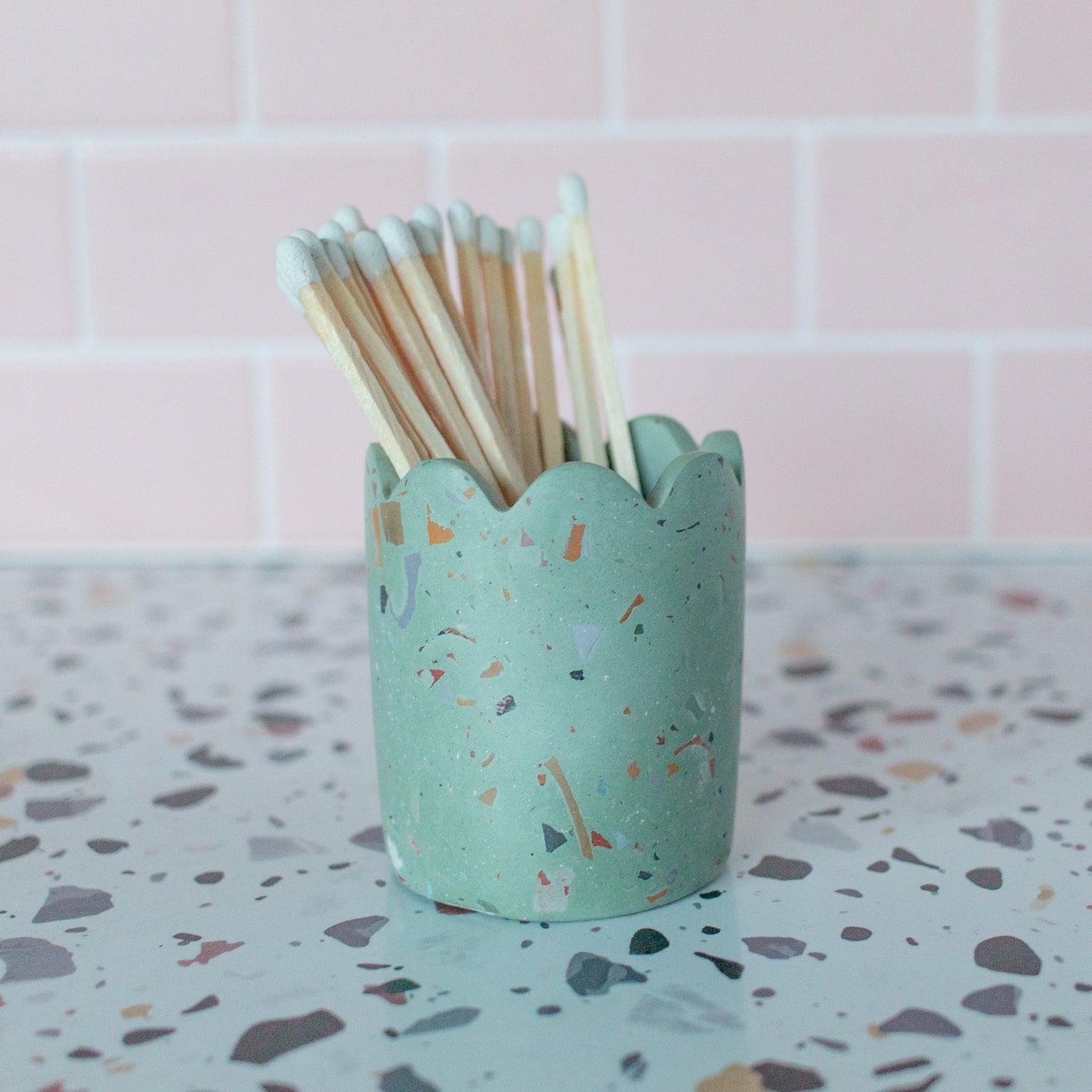 Terrazzo Scalloped Concrete Matchstick Holder with Striker - Good Wknd