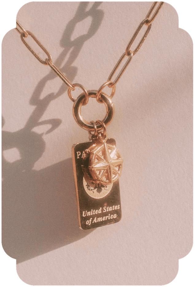 waterproof stainless steel charm necklace with passport