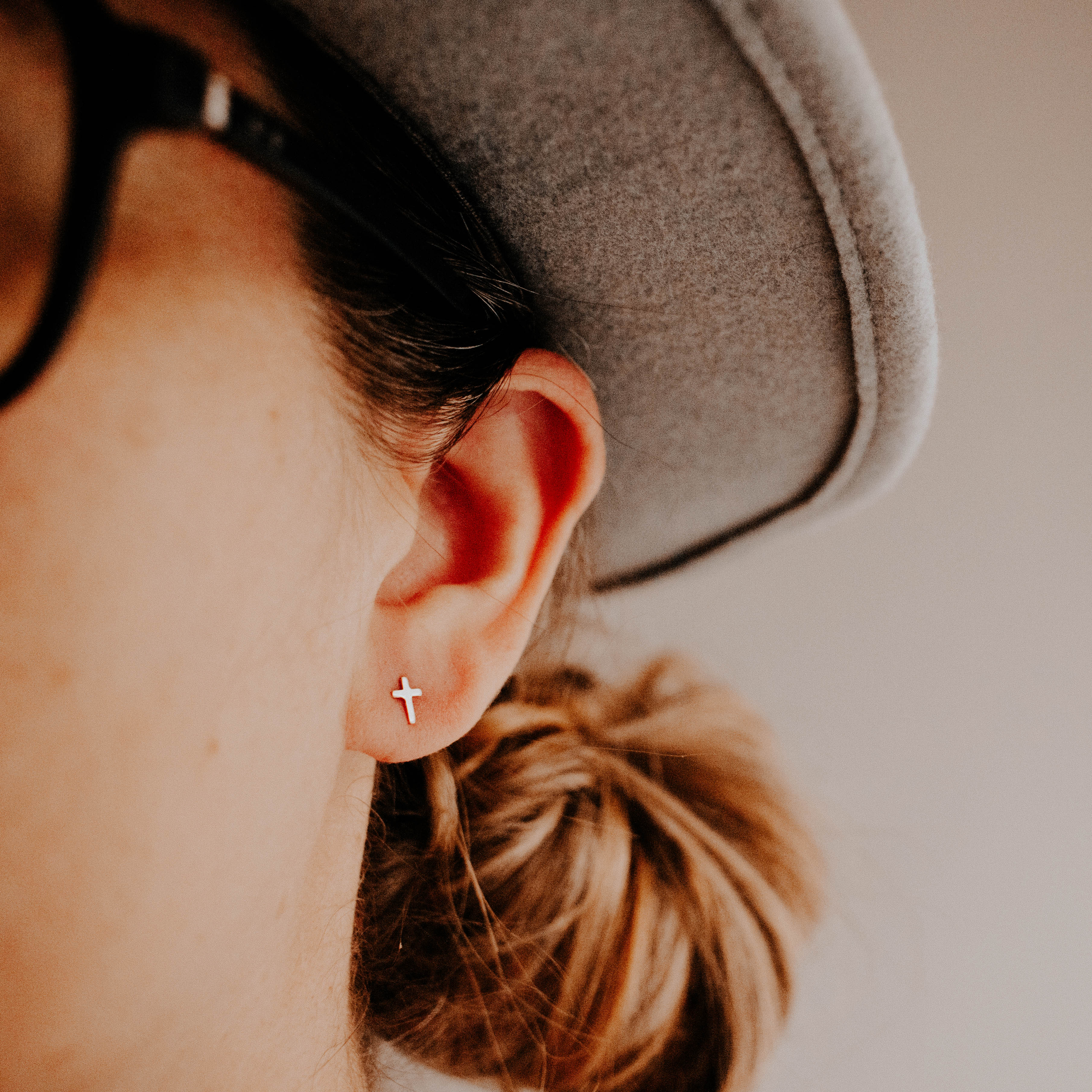 tiny gold cross earrings