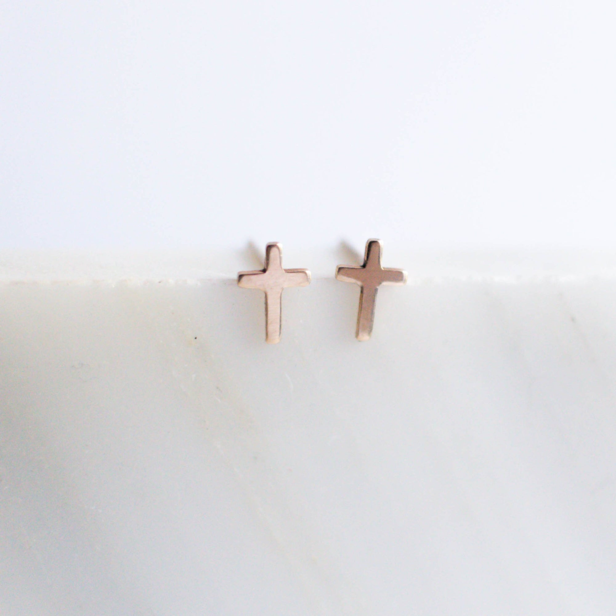 Loretta Tiny Solid Gold Cross Stud Earrings - Good Wknd