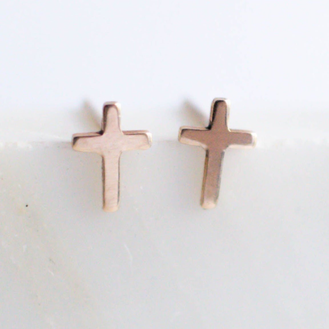 Loretta Tiny Solid Gold Cross Stud Earrings - Good Wknd