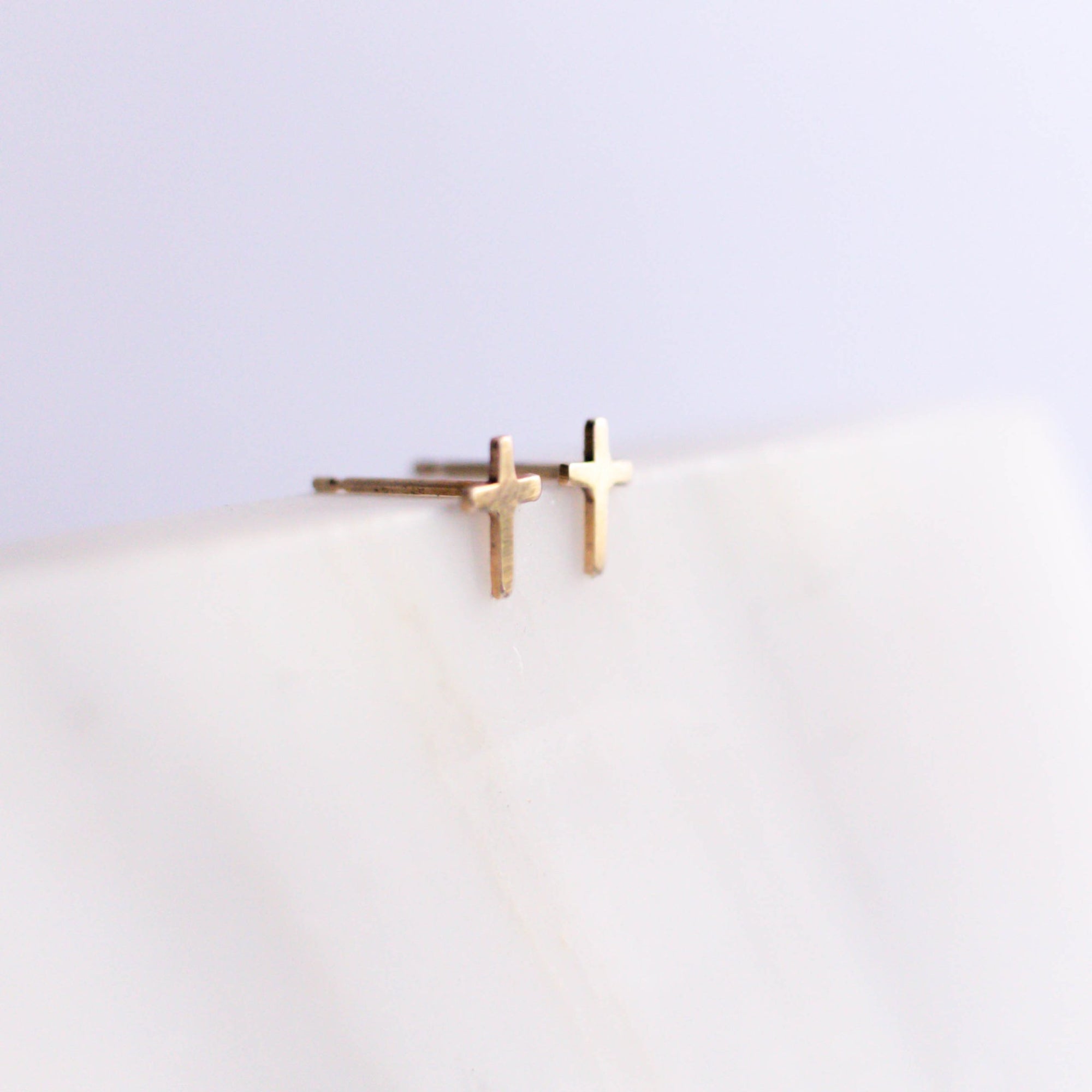 Loretta Tiny Solid Gold Cross Stud Earrings - Good Wknd