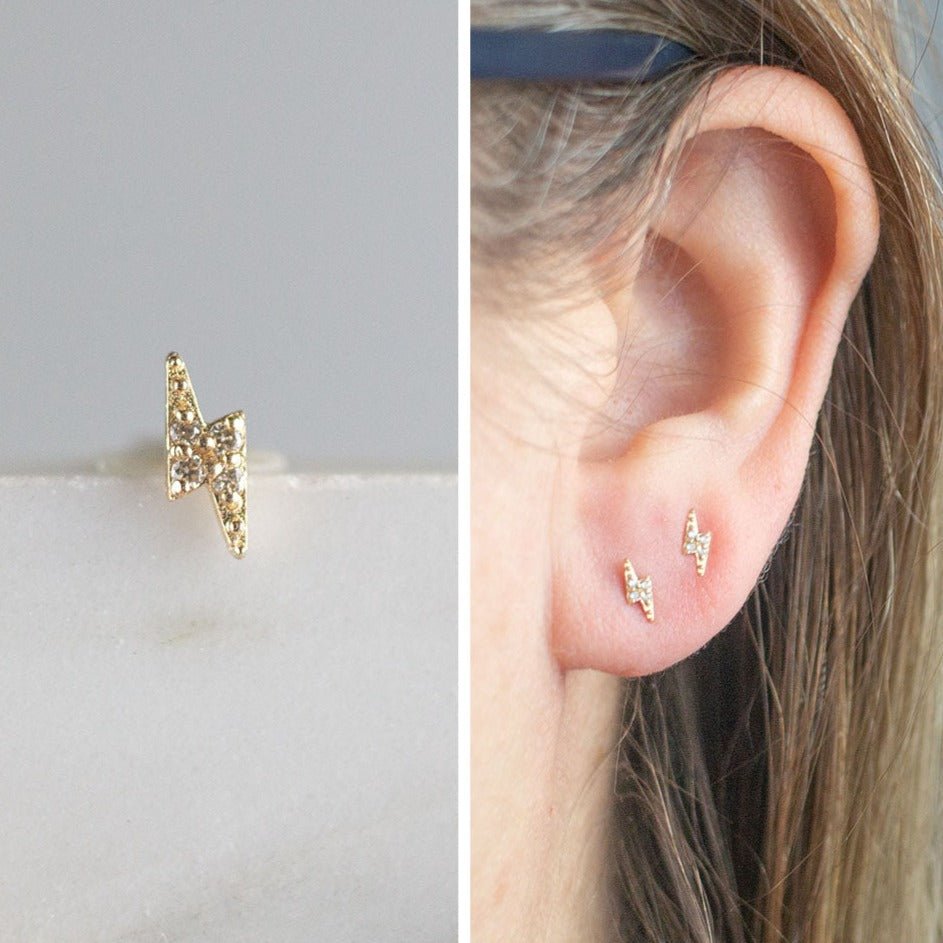 Solid Gold Thunderbolt Stud Earring | Bowie Inspired - Good Wknd